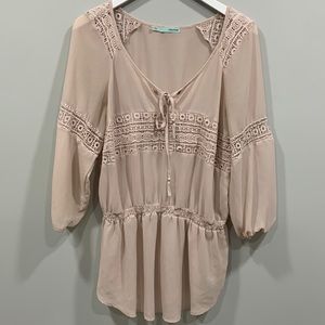 Maurice’s Boho Crochet 3/4 Bell Balloon Sleeve Tassel Fit and Flare Top Blouse